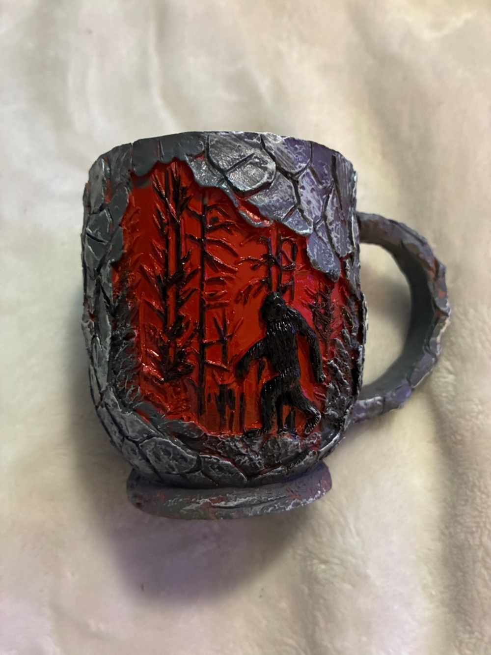 Handcrafted Sasquatch Forest Accent Mug - Red and Gray